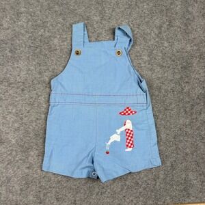 Kay Thomas Romper Baby Boy 12 Blue Vintage Shortall Sunsuit Gardening Applique